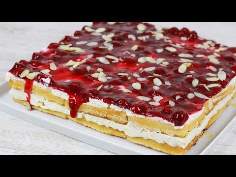 Waffeltorte mit Kirschgrütze ohne Backen I Nur 10 MInuten Zubereitung und 7 Zutaten