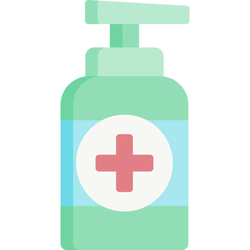 Icon eines hellgrünen Desinfektionsmittelspenders mit rotem Kreuz drauf