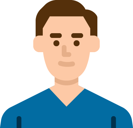 Grafik eines Mannes mit braunen Haaren und blauem Shirt.
