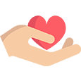 Icon einer Hand, die ein rotes Herz hält