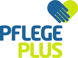Logo Pflege Plus mit blauen und grünen Händen