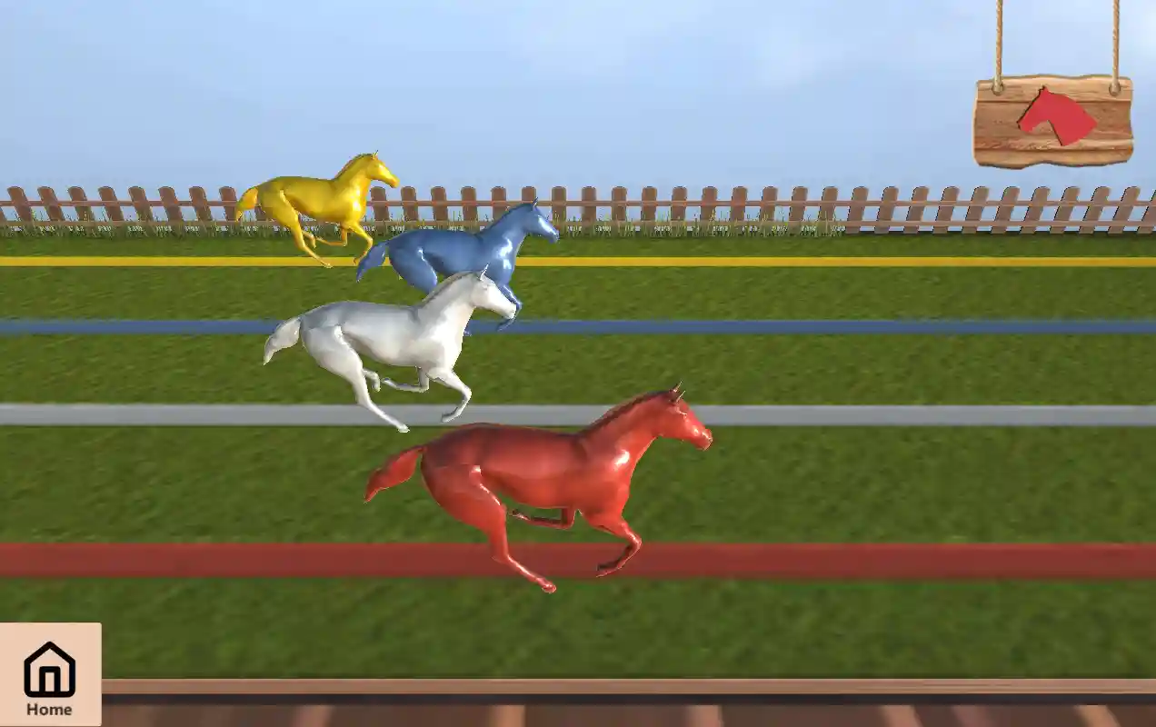 Screenshot vom Bild Pferderennen auf dem man vier Pferde auf einer Rennbahn sieht