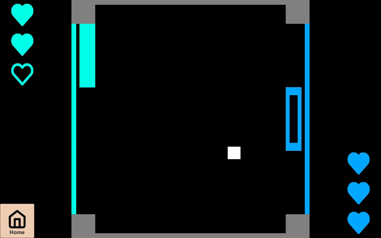 Digitales Tischtennisspiel mit zwei Balken links und rechts, die einen Ball hin- und herspielen.